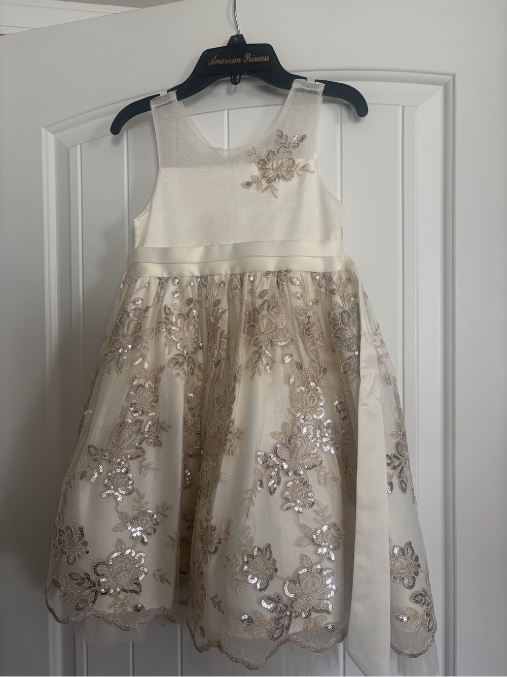 American Princess Ivory & Gold Floral Sequin Girls Dress, size 6